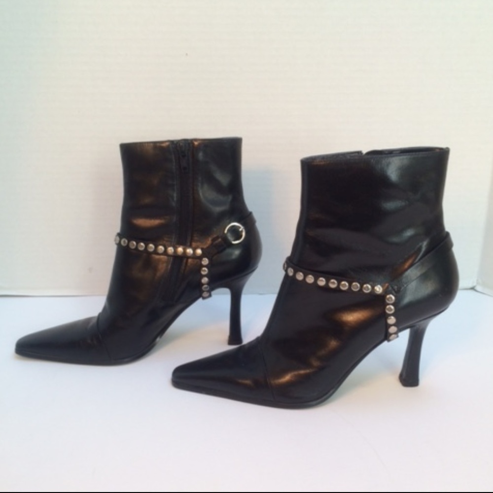 Nine West High Heel Black Leather Ankle Boots